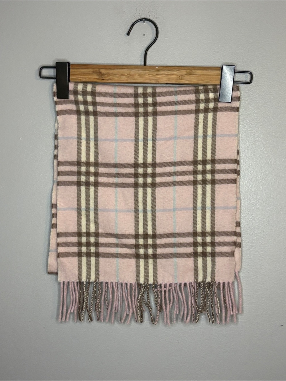 Burberry Pink Plaid Fringe Scarf